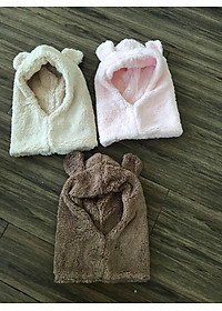 Mũ len lông cừu liền khăn cổ tai gấu dễ thương ấm áp mùa đông thích hợp cho bạn gái