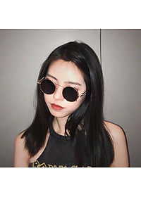 Kính râm Mắt tròn gọng xoắn lò xo cao cấp (ĐEN)