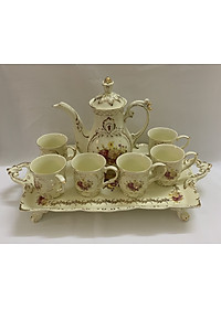 Bộ bình trà sứ phong cách hoàng gia cổ điển màu trắng ngà họa tiết hoa cúc - ANTH603