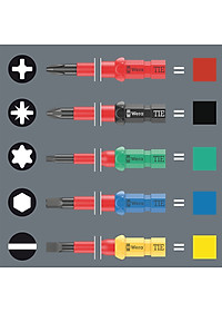 Bộ tua vít cách điện Kraftform Kompakt VDE 17 Universal 1 gồm 4 cạnh, dẹp, hoa thị  các đầu vít thay đổi được gồm 17 chiếc Wera 05006611001