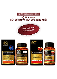 Bộ sản phẩm nhập khẩu chính hãng giúp bổ tim, giảm lão hóa tim mạch, bổ xương khớp, giảm đau nhức xương khớp gồm: Viên uống bổ xương khớp GO Glucosamine 1-A-Day 1500mg (30 viên) và viên uống tim GO CO Q10 160mg ( 30 viên)