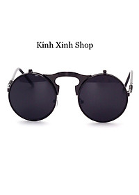 Kính Mát 2 Lớp Mở Nắp Mắt Tròn Nhỏ Gọng Kim Loại Chống Nắng Uv Cao Cấp - Nhiều Màu Lựa Chọn