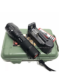 Đèn Pin T6 Đít Đỏ Có Ron Cao Su Chống Nước Hỗ Trợ Zoom X2000 Siêu Sáng