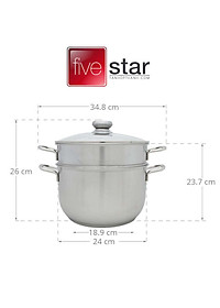 Bộ Nồi Xửng 3 Đáy Nắp Kính Fivestar ST-3DG - Hàng Chính Hãng