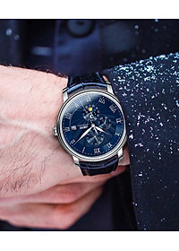 Đồng hồ nam chính hãng LOBINNI Ref.1023-3 (Phiên bản đặc biệt Limited) Kính sapphire nguyên khối ,chống xước,chống nước 50m,mặt xanh navy vỏ trắng dây da nâu( đen) xịn, thép không gỉ 316L,Đồng hồ cơ (Automatic),BH 24 tháng,thiết kế sun and moon sang trọng