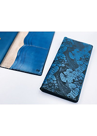 Ví nữ cầm tay da bò handmade họa tiết cá Koi
