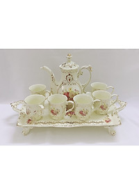 Bộ bình trà sứ phong cách hoàng gia cổ điển màu trắng ngà họa tiết hoa cúc - ANTH603