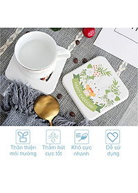Miếng lót ly - Tấm lót ly, cốc siêu hút nước bằng đất xốp Diatomite họa tiết, thông điệp dễ thương