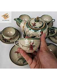 Bộ ấm chén Bát Tràng men bóng vẽ Chuồn khoai đủ phụ kiện
