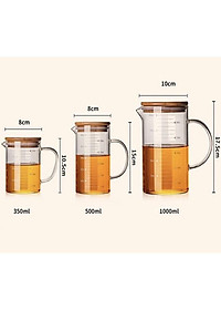 Cốc thủy tinh chia vạch có quai nắp gỗ, ca thủy tinh chia dung tích