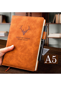 Sổ tay bìa Da PU A5 ghi chép 360 trang mẫu hươu sang trọng Tặng kèm bút viết