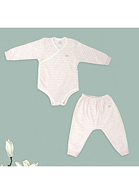 Set áo bodysuit cài chéo giữ ấm ngực dài tay kèm quần rời 100% Cotton cho bé Comfybaby