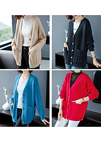 Áo Khoác Cardigan Nữ Cổ V Phong Cách Thu Đông Hàn Quốc ALN043 MayHomes Chất Liệu Len