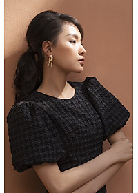 De Leah - Đầm Ôm Midi Đuôi Cá Tay Bồng - Đen