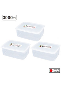 Combo 03 Hộp nhựa Nakaya 3L bảo quản thức ăn trong tủ lạnh, có nắp mềm - Hàng nội địa Nhật Bản