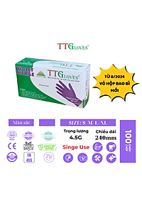 Găng Tay Cao Su Y Tế Size S Không Bột Nitrile TTGLOVES Màu Tím (100 Chiếc)