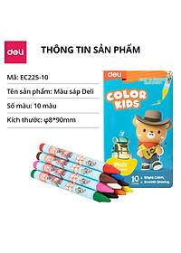 Bút sáp màu Colorkids Deli - Hộp màu sáp 10 màu, tăng kích thước bút, không độc hại, tô màu cho bé