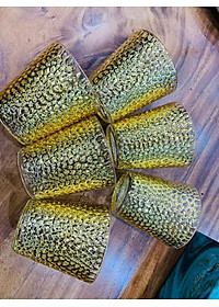 BỘ 6 CỐC THỦY TINH UỐNG  NƯỚC  MẠ VÀNG VÂN DẬP NỔI - VD40