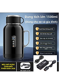 Bình Đun Nước Xe Hơi Giữ Nhiệt Dung Tích Lớn 1500ML 200W SUS304 Chế Độ Nguồn Kép 12V-24V Kèm Bộ Adapter 220V Dùng Trong Gia Đình Và Cho Xe Tải Xe Khách Đường Dài