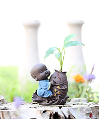 Tượng chú tiểu cưỡi cá chép - trồng cây, cắm hoa để bàn