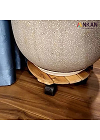 Combo 2 Đế Lót Chậu Cây Có Bánh Xe ANKAN 30cm Gỗ Tràm Mặt Tròn Màu Vàng, Chính Hãng