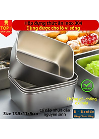 Hộp đựng thực phẩm tủ lạnh size 13.5x11x5cm kèm nắp nhựa chất liệu inox 304 dùng được cho lò vi sóng, chính hãng D Danido