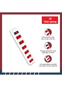 Ổ cắm Điện Quang ECO ĐQ ESK 5WR 62ECO (6 Lỗ 2 chấu, dây dài 5m, màu trắng đỏ)
