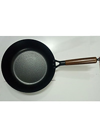 Chảo Thép Rèn Vân Búa Chống Dính Tay Cầm Gỗ Kiểu Nhật Sâu Lòng  Size 28cm Dùng Được Bếp Từ
