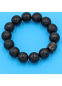 Chuỗi tay thạch anh đen Phật Chú khắc mờ 14 ly - cẩn hạt Như Lai inox đen VTEPCMNLE14 - hợp mệnh Thủy, mệnh Mộc