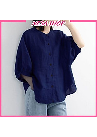 Áo sơ mi nữ form rộng kiểu tay lỡ cổ tròn NeSa Shop, chất liệu Đũi tơ thấm hút mồ hôi, áo sơ mi nữ nhiều màu, SMH.034