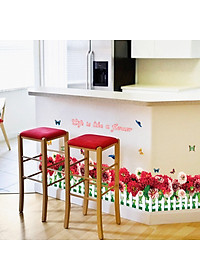 Decal Dán Chân Tường Hàng Rào Hoa Cúc Đỏ SK7002