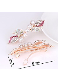 Kẹp tóc đính ngọc trai, hình lá đính cườm