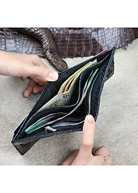 {DA CÁ SẤU THẬT} Bóp Da Cá Sấu 2 Mặt Bàn Tay Cá Sấu Màu Đen - Ví Nam Da Cá Sấu 2 Mặt Có Khoá Kéo Cao Cấp Dáng Ngang Thời Trang