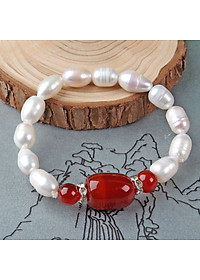 Combo Vòng đeo tay Ngọc Trai Nuôi cấy tự nhiên đính đá Cẩm Thạch, Tặng kèm hộp Lót Nhung Gấm