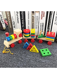Đồ chơi đoàn tàu hỏa thả hình khối bằng gỗ nhiều màu sắc cho bé - Đồ chơi gỗ thông minh phát triển trí tuệ bé