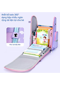 Balo chống gù cho bé gái đi học cặp sách học sinh tiểu học form hộp vải chống nước bền đẹp 63201