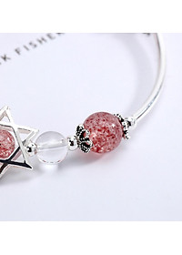 Vòng tay đá thạch anh dâu phối charm bàn tay mệnh hỏa, thổ - Ngọc Quý Gemstones