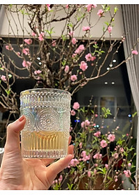 BỘ 6 CỐC THỦY TINH CHỊU NHIỆT CAO CẤP  UỐNG NƯỚC HOA VĂN TRỐNG ĐỒNG DẬP NỔI - ANTH674