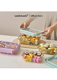 Hộp cơm nhựa 3 ngăn trong suốt  LocknLock 750ml - LCB501 và 1L - LCB502 - 2 màu (Tím, Xanh)