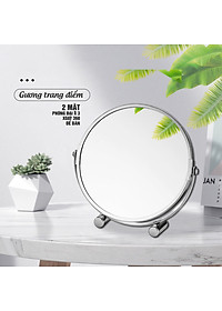 Gương trang điểm phóng đại 3 lần, xoay 360 độ, 2 mặt siêu nét, để bàn, Inox 304, Size 18cm, 20cm, Minh House G31