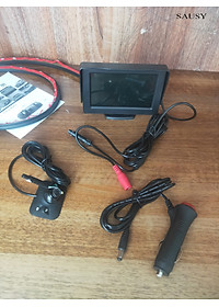 Trọn bộ MÀN HÌNH kèm Camera soi lề ô tô gắn gương cắm tẩu không đấu YOELBAER góc quay rộng không khoan