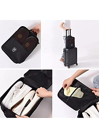 Túi Đựng Giày Dép Du Lịch 3 Ngăn Chất Liệu Chống Thấm Nước, Túi Để Giày Thể Thao Đa Năng Có Móc Gài Tay Kéo Vali Tiện Lợi - Hàng chính hãng