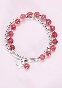 Vòng tay 2 line đá thạch anh dâu phối charm hoa bạc mệnh hỏa, thổ - Ngọc Quý Gemstones