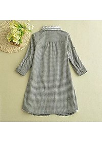 Áo sơ mi nữ Haint Boutique dáng dài thiết kế kẻ caro tay lỡ A05