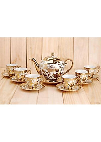 Bộ ấm trà 6 ly kèm đĩa hoàng gia nhũ vàng - Bộ tách trà cao cấp cực đẹp - Bộ trà
