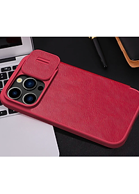 Bao da dành cho iPhone 15 Pro Max, 15 Pro hàng chính hãng Nillkin QIN có nắp trượt bảo vệ camera - Hàng nhập khẩu