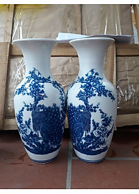 Cặp Lộc Bình, lọ hoa sứ bát tràng cao 38 cm ( cá chép, tùng hạc, chim công,  tùng và hoa mẫu đơn),  (giao ngẫu nhiên)