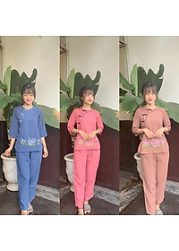 Áo lam đi chùa_ viền cổ tròn bông thêu