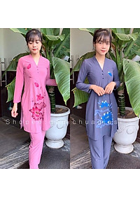 Đồ Lam Đi Chùa # CTân Bà Lai Hoa In # Vải Thun # Quần Áo Nữ # Đồ Bộ Nữ