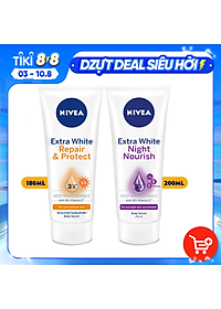 Bộ đôi Serum dưỡng thể NIVEA dưỡng trắng chống nắng, phục hồi Ban ngày 180ml & Ban đêm 200ml